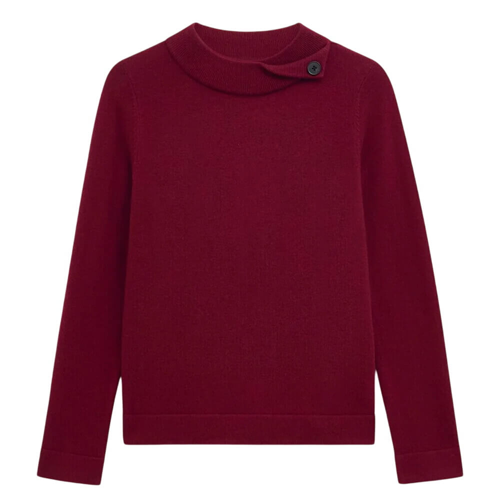 Hobbs London Talia Beryl Red Cashmere Blend Button Neck Jumper
